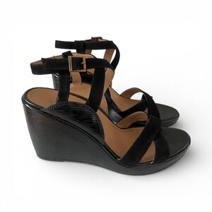 Vionic Bonita Black Suede Ankle Strap Wedge Sandals Women US 11 EU 42